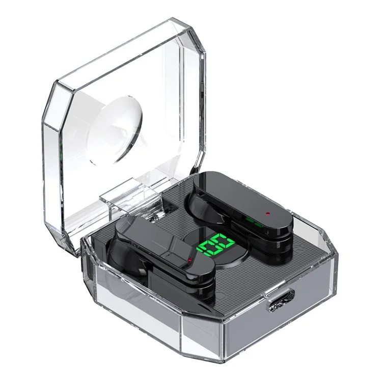 K30 Transparent Capsule Digital Touch Bluetooth-compatible Headset Half-In-Ear Wireless Earbuds with 200mAh Charging Case - Black