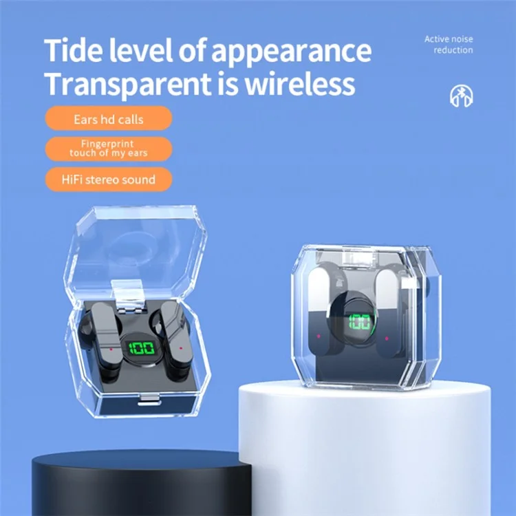 K30 Transparent Capsule Digital Touch Bluetooth-compatible Headset Half-In-Ear Wireless Earbuds with 200mAh Charging Case - Black