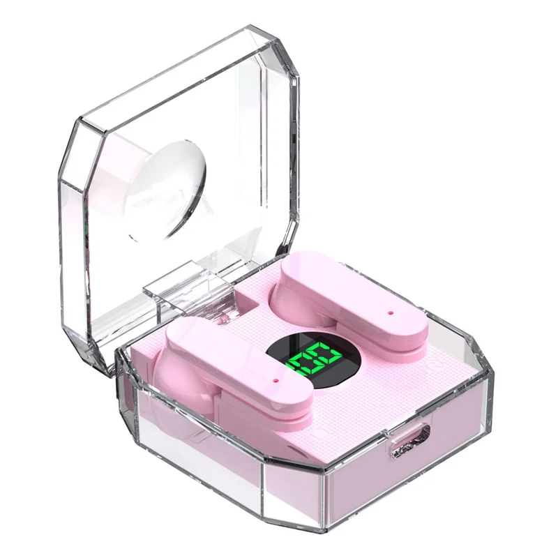 K30 Transparent Capsule Digital Touch Bluetooth-compatible Headset Half-In-Ear Wireless Earbuds with 200mAh Charging Case - Pink
