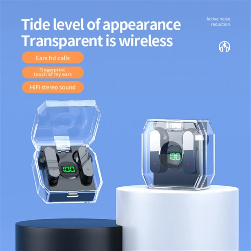 K30 Transparent Capsule Digital Touch Bluetooth Compatible Headset Half-In-Ear Wireless Earbuds con Estuche de Carga de 200mAh - Blanco