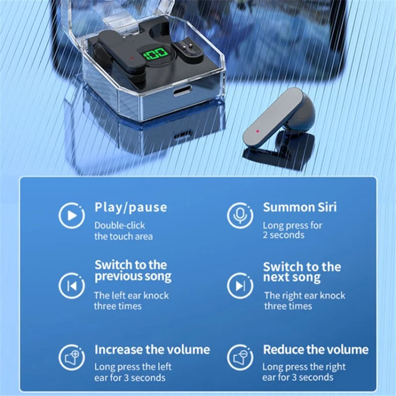 K30 Transparent Capsule Digital Touch Bluetooth Compatible Headset Half-In-Ear Wireless Earbuds con Estuche de Carga de 200mAh - Blanco