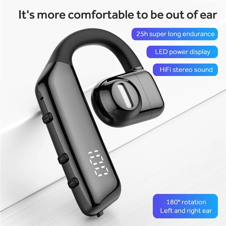 Auriculares Bluetooth Inalámbricos I5 de Una Sola Oreja de un Solo Oído Auriculares Auriculares de Conducción Ósea de Auriculares Giratorios de 180 Grados (sin CE)