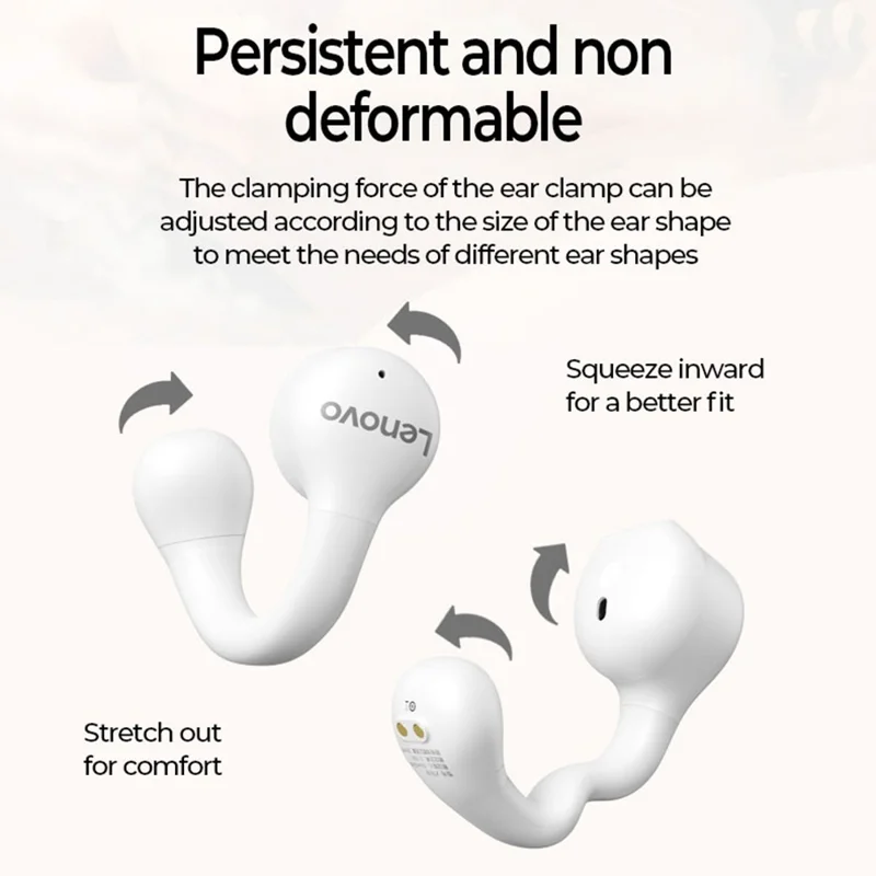 LENOVO Thinkplus XT61 Bluetooth Earphones Clip-on Sports Wireless Headphones Stereo Noise Reduction Earbuds - White
