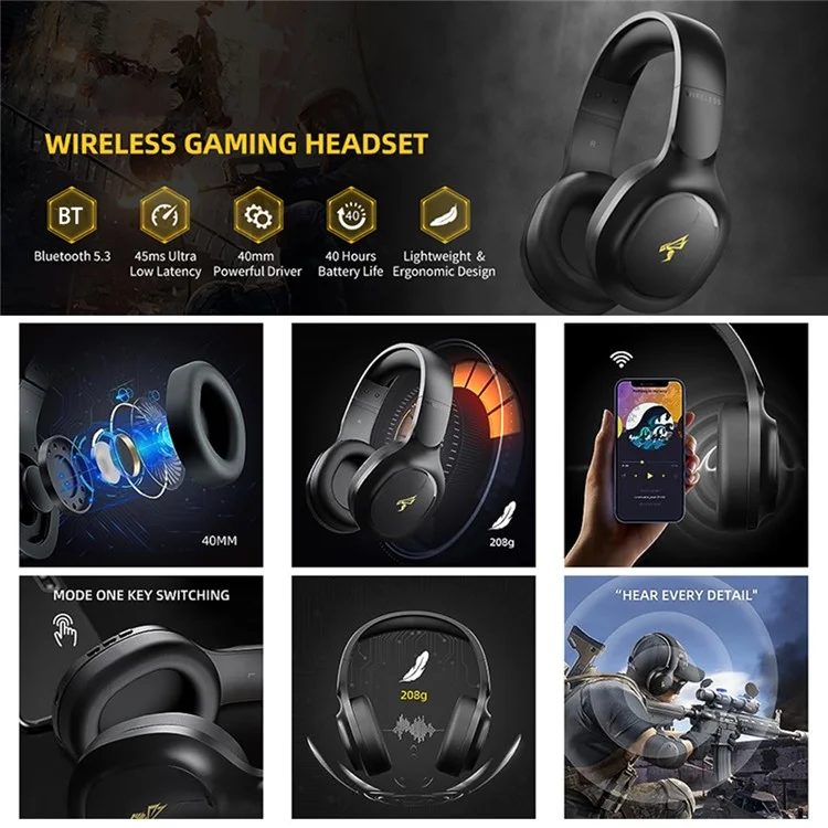 SOMIC M200 Bluetooth-compatible Over Ear Headphones Wireless / Wired 40 Hrs Stereo Sound Headsets for PC / Phone