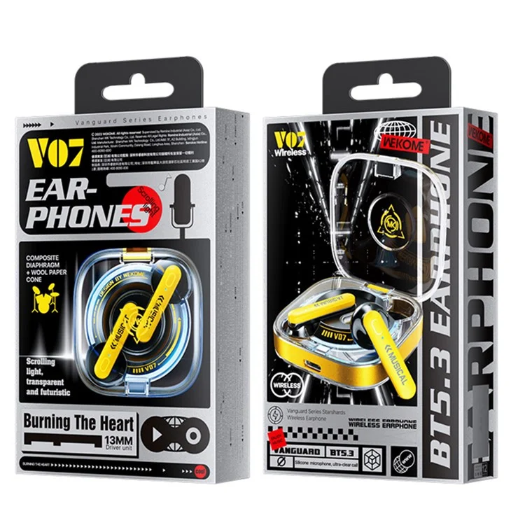 WEKOME V07 Vanguard Series Auriculares inalámbricos Sport Bluetooth 5.3 Auriculares Noise Cancelling - Amarillo