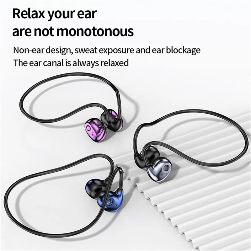 A59 Open Ear Air Conduction Bluetooth-compatible Headphones BT5.3 Wireless Neckband Headphones with Mic - Purple