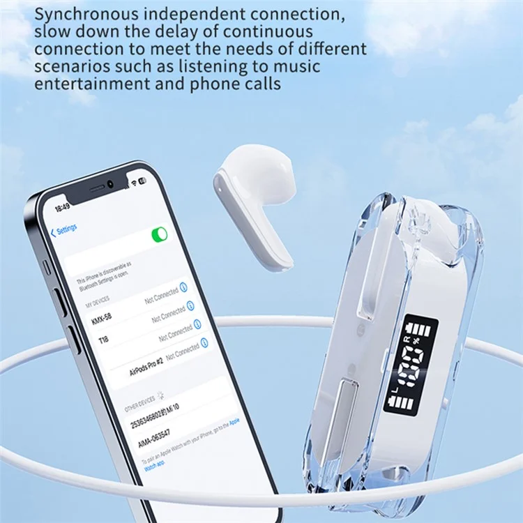 TM50 Half-In-Ear Low Latency TWS Earbuds Sports Bluetooth-Headset mit Digital Display - Weiß