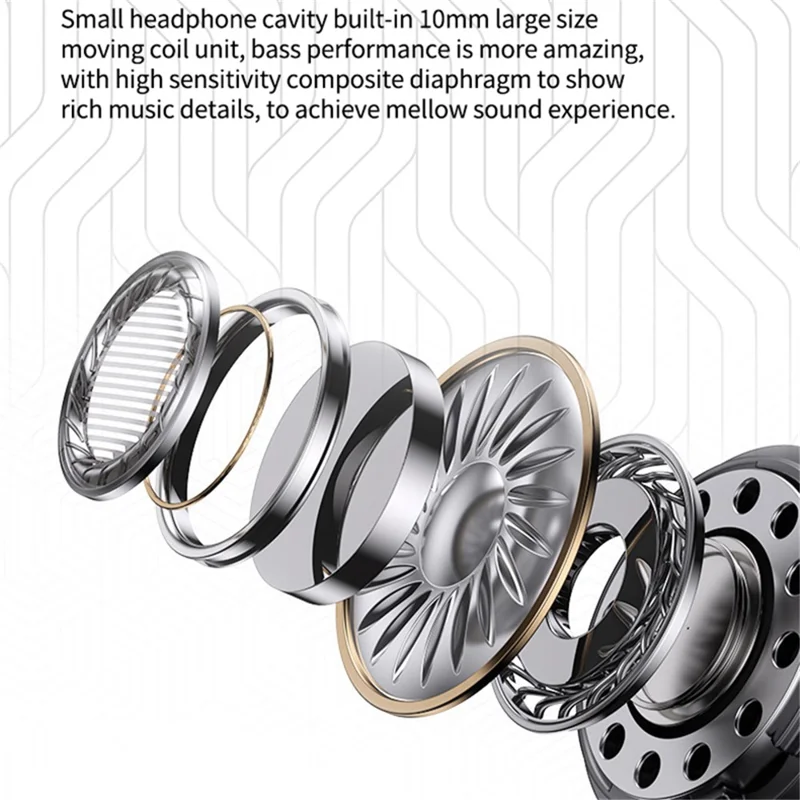 TM50 Half-In-Ear Low Latency TWS Earbuds Sports Bluetooth-compatible Headset with Digital Display - Black