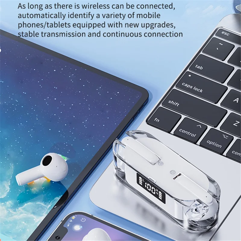 TM50 Half-In-Ear Low Latency TWS Earbuds Sports Bluetooth-compatible Headset with Digital Display - Black