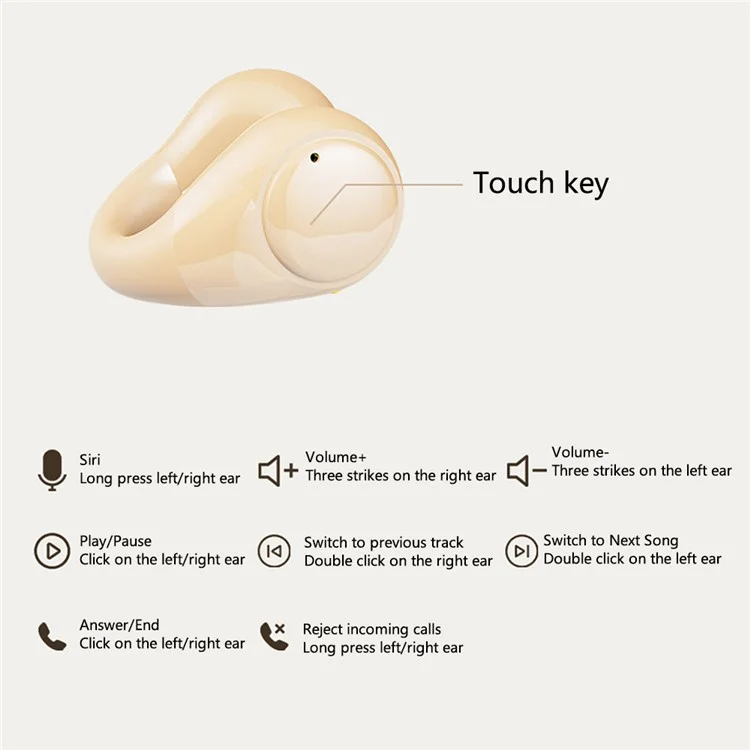 Écouteurs Bluetooth 5.3 GK10 à conduction osseuse, casque antibruit à pince pour le sport - Nude