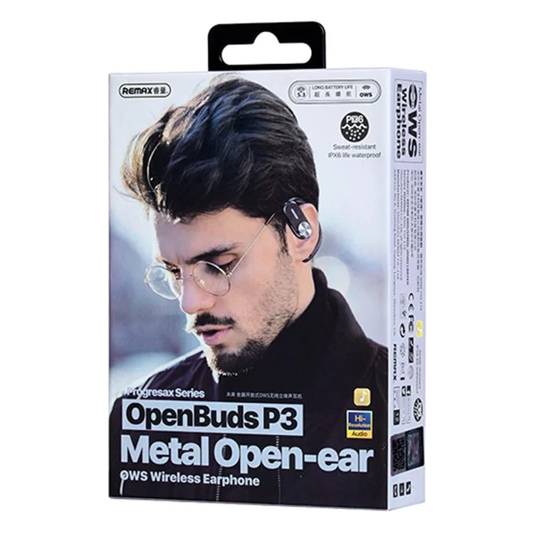 REMAX OpenBuds P3 Bluetooth-compatible Headset Progresax Series Metal Open-ear OWS Wireless Earphone - Black