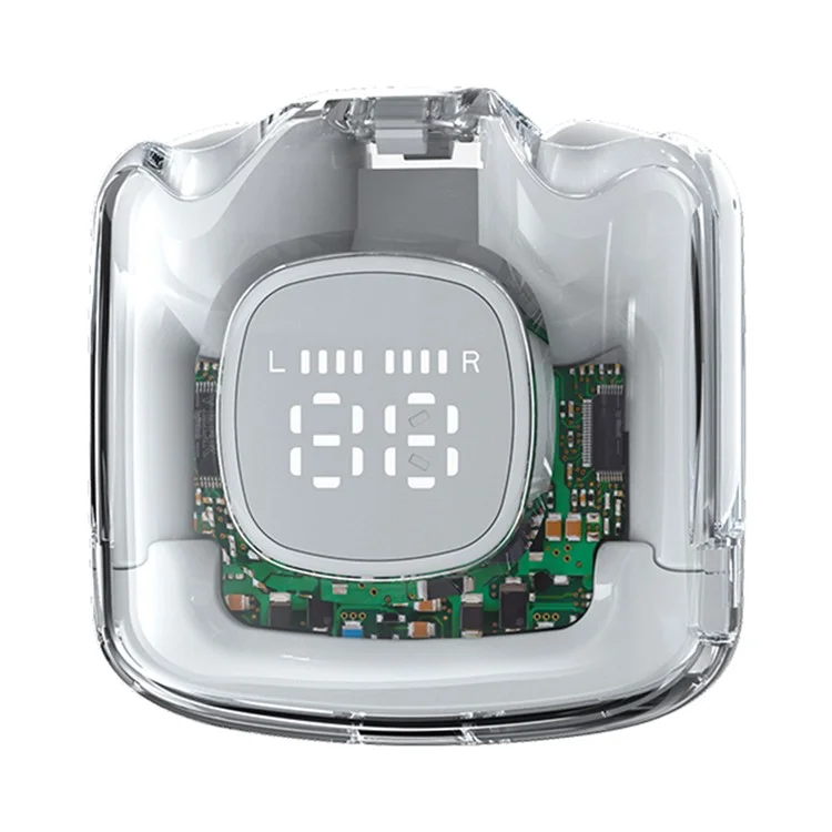 TM60 Digital Display Bluetooth-compatible Headset Transparent Half-In-Ear TWS Earbuds Low Latency Headphones - White