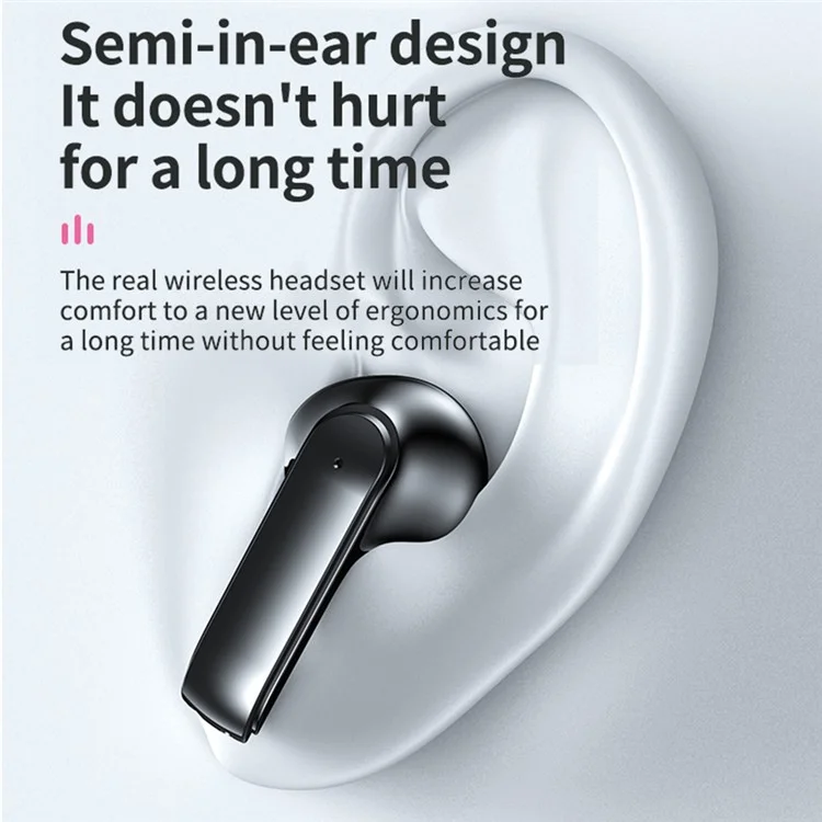 TM60 Digital Display Bluetooth-compatible Headset Transparent Half-In-Ear TWS Earbuds Low Latency Headphones - White