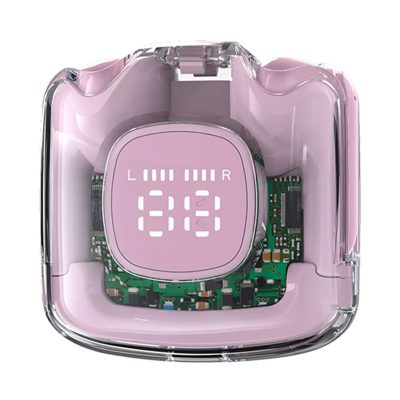 TM60 Digital Display Bluetooth-compatible Headset Transparent Half-In-Ear TWS Earbuds Low Latency Headphones - Pink