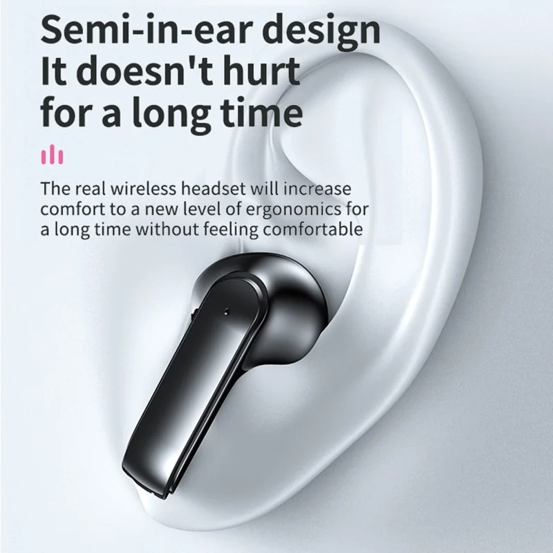 TM60 Digital Display Bluetooth-compatible Headset Transparent Half-In-Ear TWS Earbuds Low Latency Headphones - Pink
