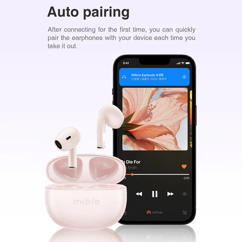 MIBRO Earbuds 4 TWS Bluetooth-compatible 5.3 Earphone Waterproof Stereo Music Wireless Headset - Pink