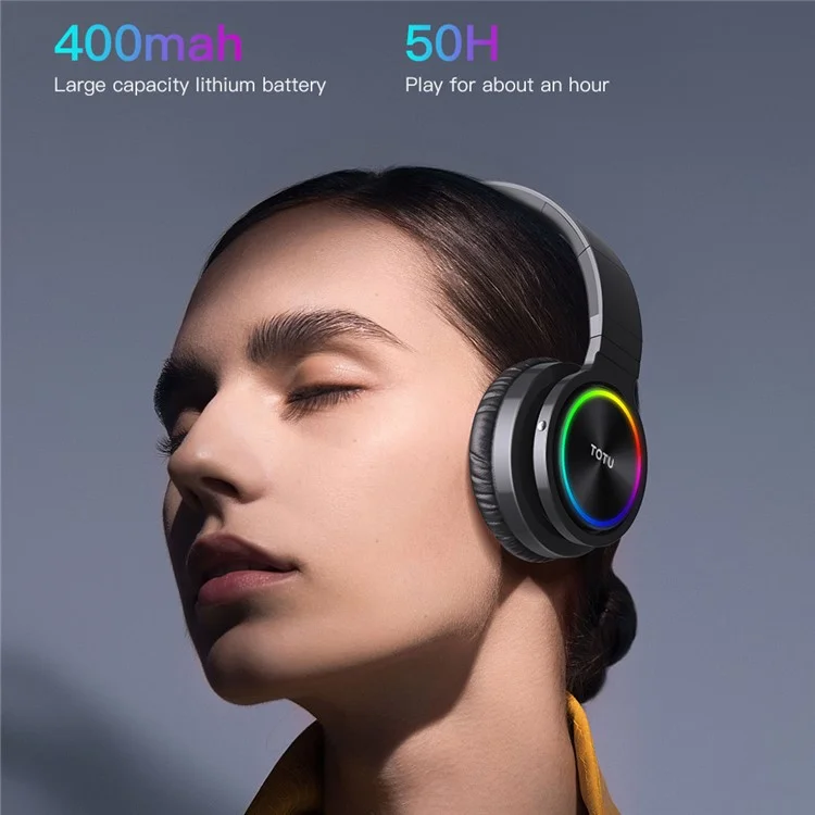 Casque Bluetooth TOTU B12 Over-Ear avec Éclairage RVB, Pliable, Pour le Jeu et la Musique