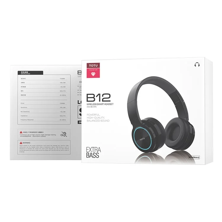 Casque Bluetooth TOTU B12 Over-Ear avec Éclairage RVB, Pliable, Pour le Jeu et la Musique
