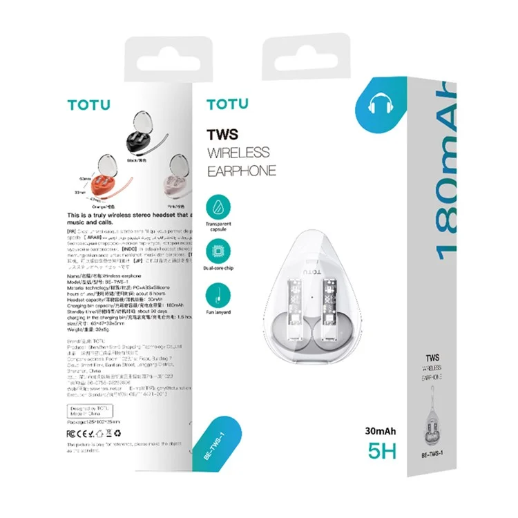 TOTU BE-1-TWS Wireless Earbuds Bluetooth-compatible 5.3 Sport Headphones - Black