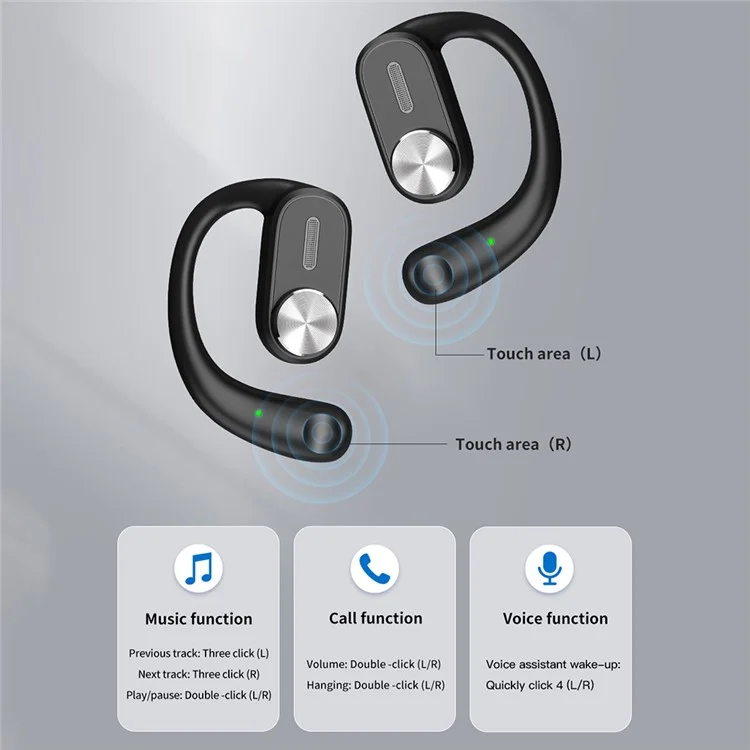 TOTU BE-1-OWS Earhook Hanging Headset Bluetooth Wireless Headphone Earphone with Charging Bin - Черный