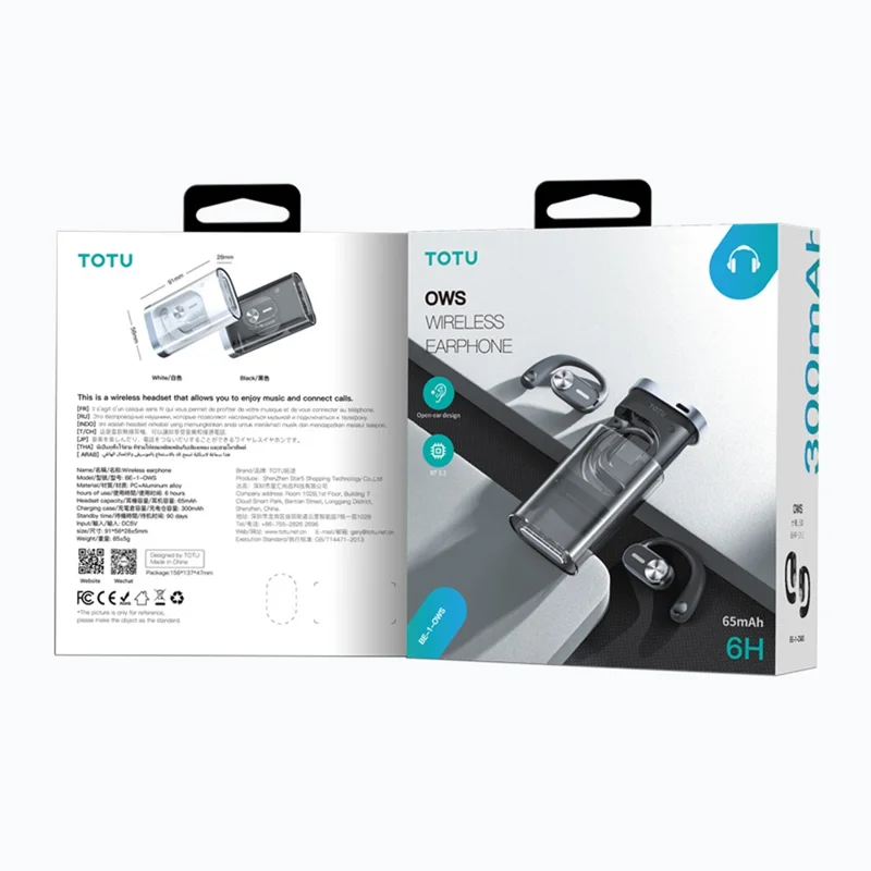 TOTU BE-1-OWS Earhook Hanging Headset Bluetooth-compatible Wireless Headphone Earphone with Charging Bin - White