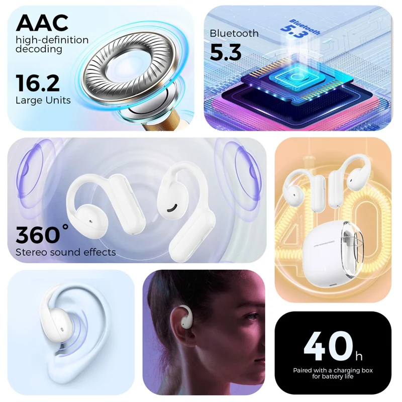 AHASTYLE WG134 Écouteurs avec Boucle Auriculaire en Silicone, Écouteurs Sans Fil Open Ear, Écouteurs Bluetooth