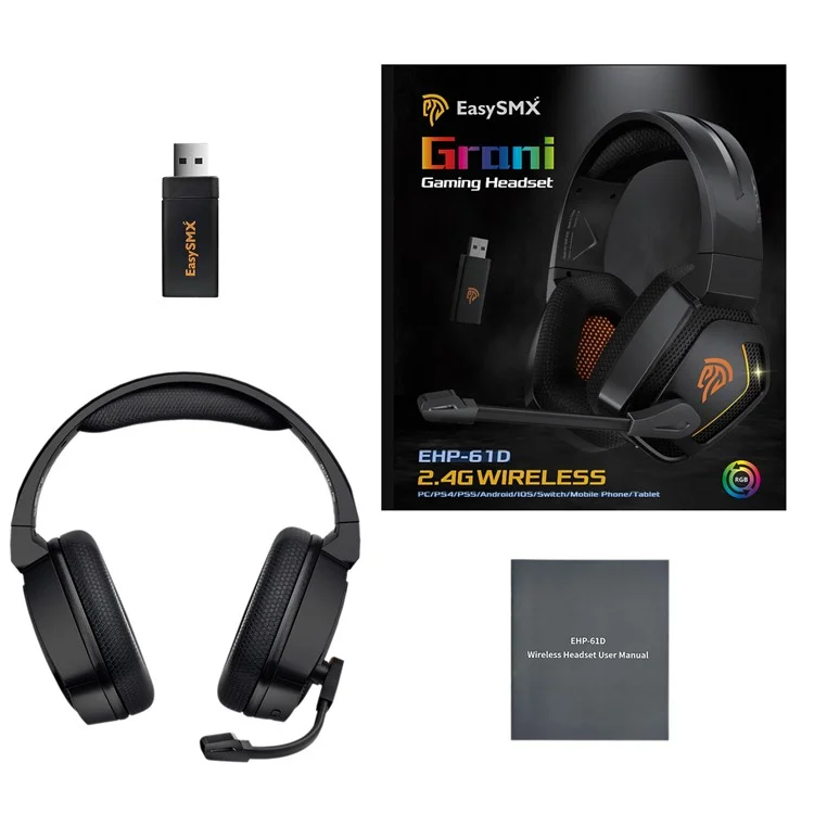 Auriculares Bluetooth Inalámbricos Easysmx C07W Con Auriculares de Juegos USB de 2.4GHz de 2.4GHz Para PC, PS5, PS4
