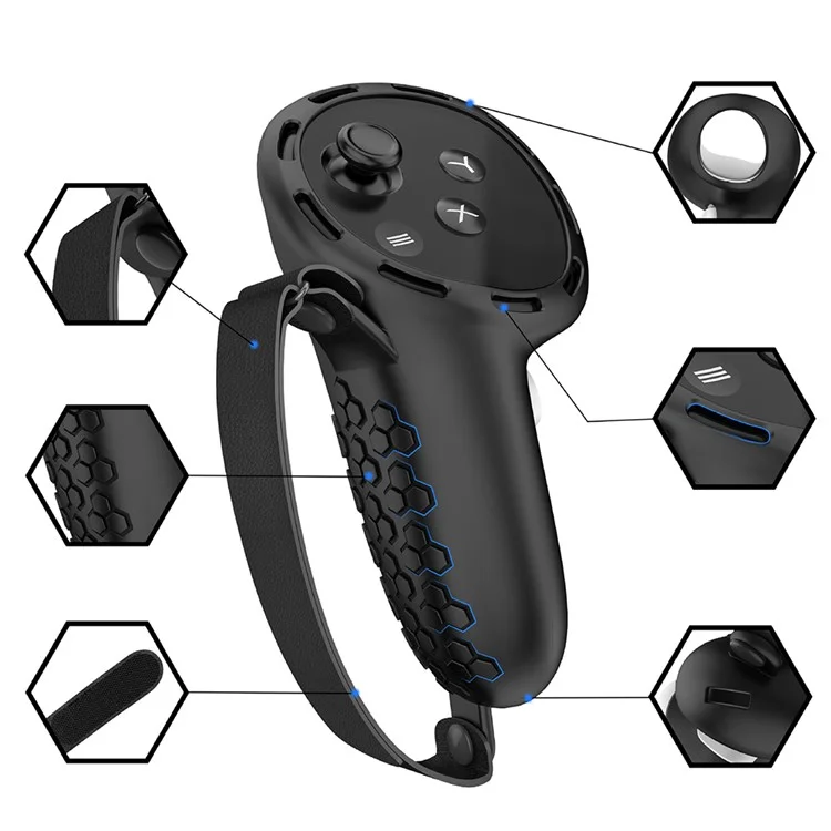 1 par de funda de silicona para Meta Quest 3 / 3S Touch Controller Grip Cover protectora con correas - Negro