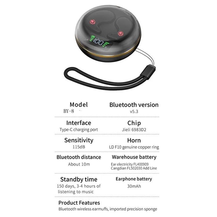J1 Invisible Sleep Earbuds Wireless Bluetooth-compatible 5.3 Noise Canceling Headphones for Side Sleepers - White