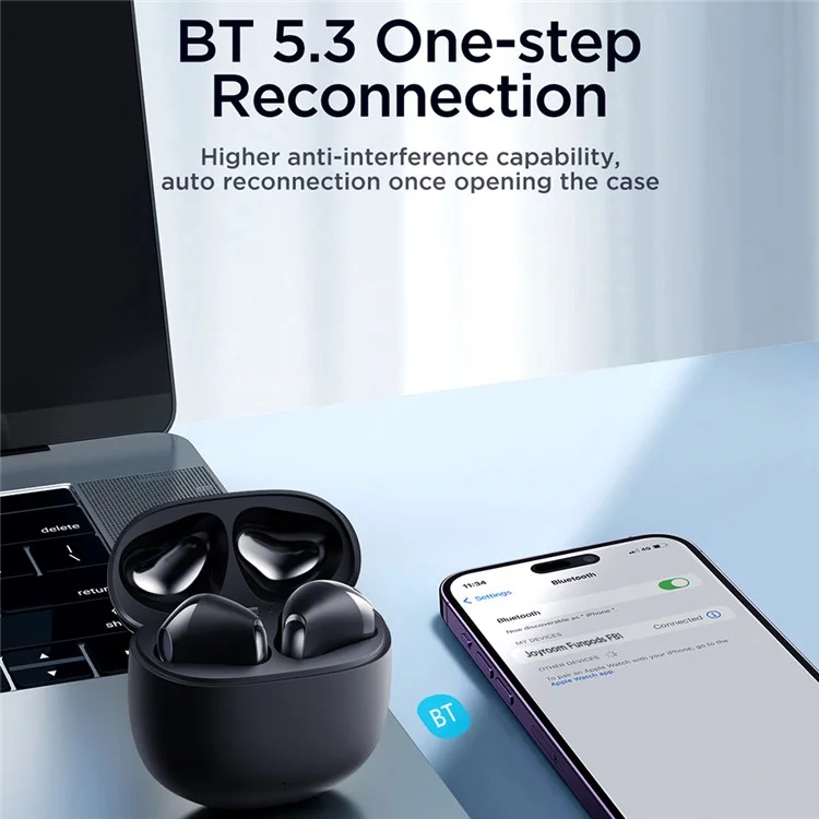 Joyroom JR-FB1 True Wireless Bluetooth Headphones DNS Calling Reduction Reduction Semi-in-orar Fones de Ouvido - Roxo