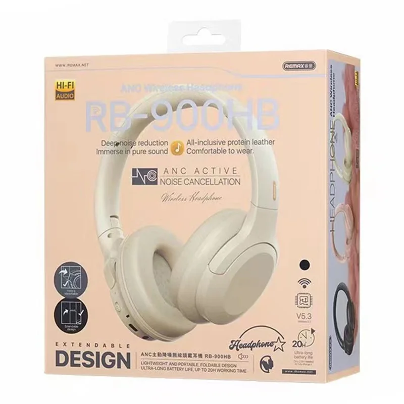 REMAX RB-900HB ANC Noise Canceling Wireless Headset Bluetooth-compatible 5.3 Headphones - Pink