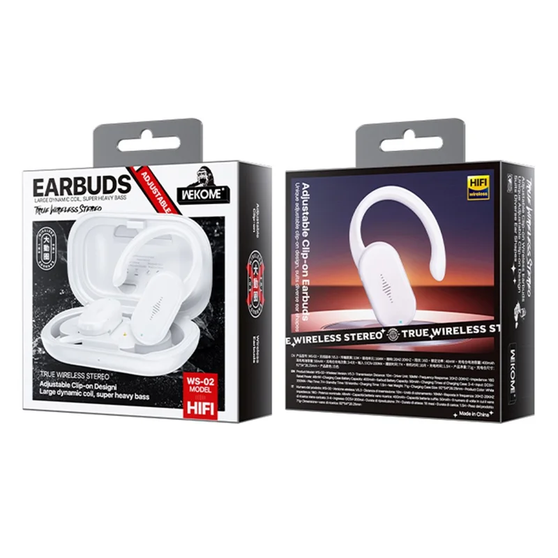 WEKOME WS-02 Rotary Ear Hook Bluetooth-compatible Earphones Waterproof Wireless Sports Headphones - White