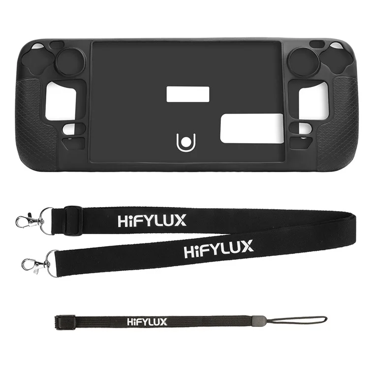 Étui protecteur HIFYLUX ST-PF14 pour console de jeu Steam Deck, Housse en silicone antidérapante avec sangle de main / sangle de cou - Noir