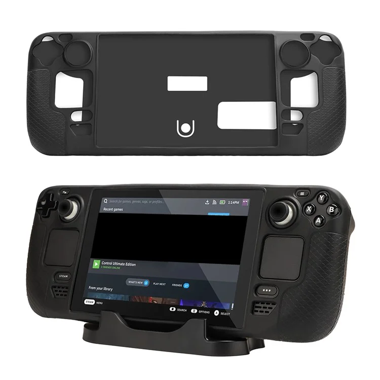 Étui protecteur HIFYLUX ST-PF14 pour console de jeu Steam Deck, Housse en silicone antidérapante avec sangle de main / sangle de cou - Noir