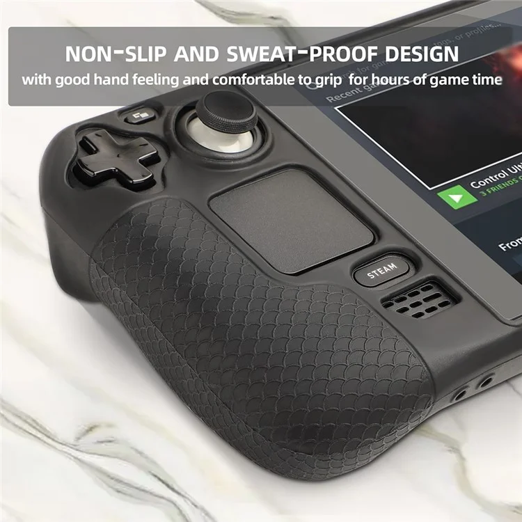 Étui protecteur HIFYLUX ST-PF14 pour console de jeu Steam Deck, Housse en silicone antidérapante avec sangle de main / sangle de cou - Noir