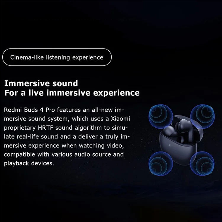 XIAOMI Redmi Buds 4 Pro Wireless Bluetooth 5.3 Earbuds 3-mic Noise Reduction In-Ear Headphones (Global Version) - Black