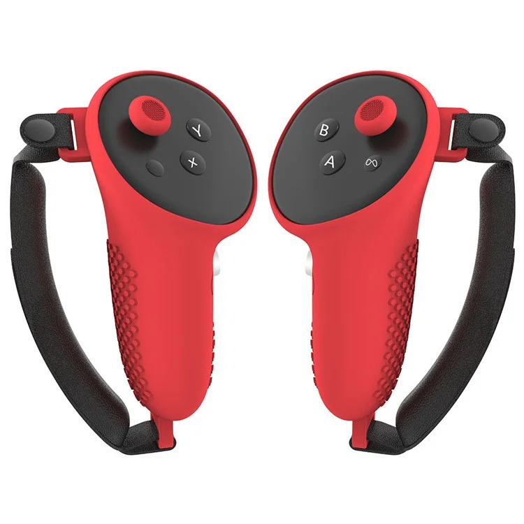 1 Pair for Meta Quest 3 Touch Controller Protective Cover Anti-drop Silicone Case with Hand Strap - Red