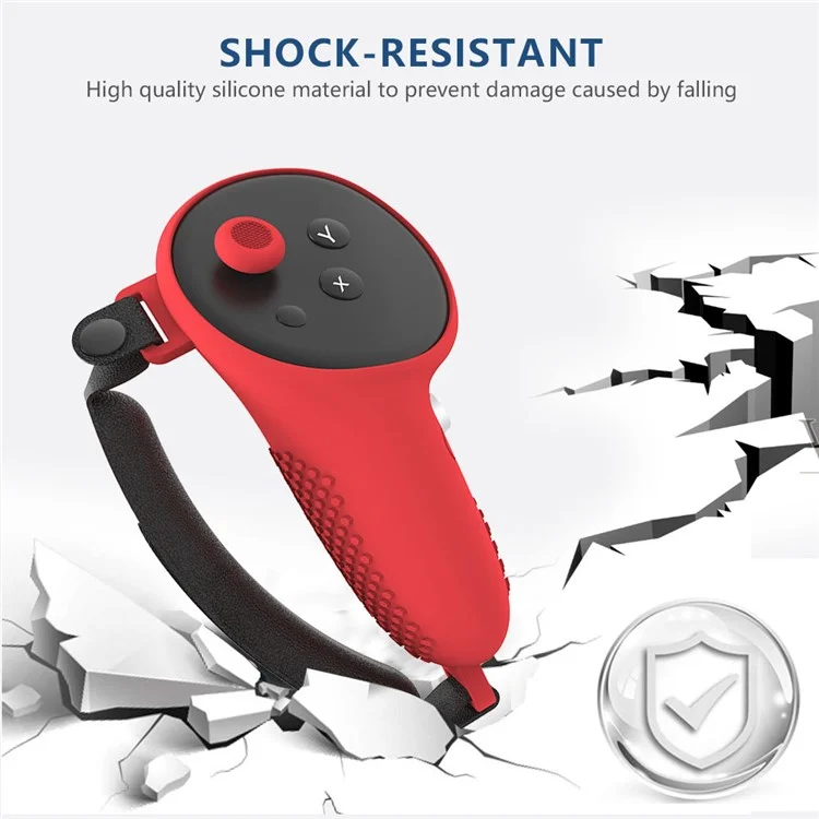 1 Par de Capa Protetora Antiimpacto de Silicone com Alça para Controle da Meta Quest 3 / 3S - Vermelho