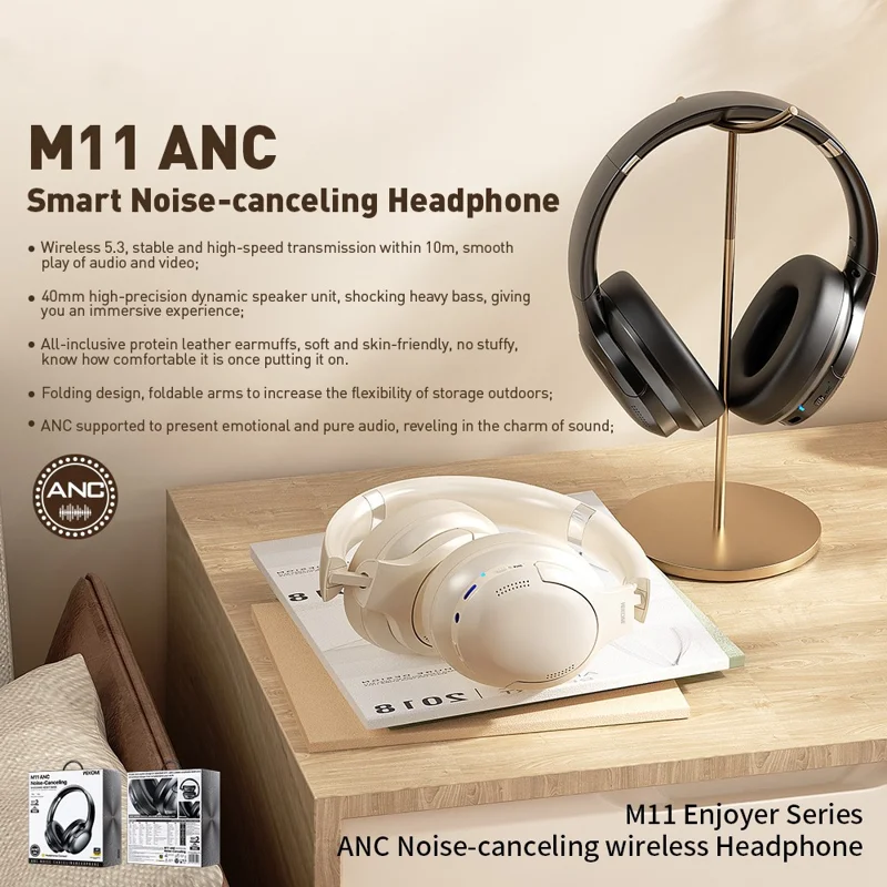 WEKOME M11 Enjoyer Series ANC Smart Noise-Canceling Wireless Headphone Bluetooth-compatible Headset - Black