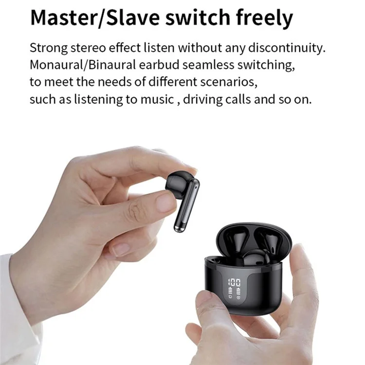 S47 TWS Earphones Bluetooth-compatible 5.3 Wireless Earbuds with Digital Display Charging Case - Black