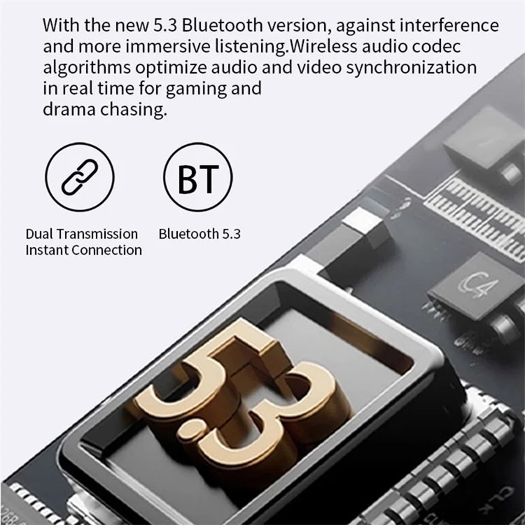 S47 TWS Earphones Bluetooth-compatible 5.3 Wireless Earbuds with Digital Display Charging Case - Black