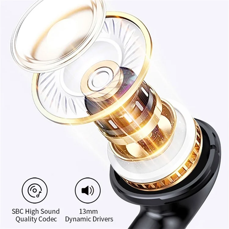S47 TWS Earphones Bluetooth-compatible 5.3 Wireless Earbuds with Digital Display Charging Case - Black