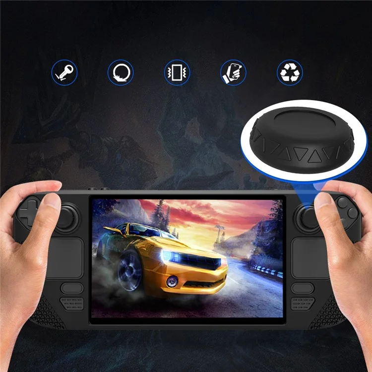 Funda protectora de silicona antirayado para Steam Deck con 2 tapas para los joysticks - Negro