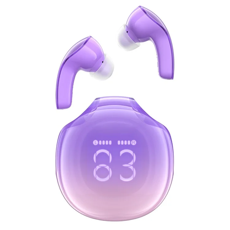 Беспроводные наушники-вкладыши Acefast T9 AT9 Crystal Color (Air) с шумоподавлением, цифровым дисплеем и зарядным чехлом - фиолетовые