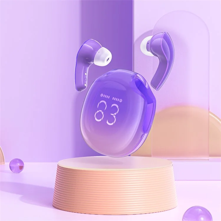 Беспроводные наушники-вкладыши Acefast T9 AT9 Crystal Color (Air) с шумоподавлением, цифровым дисплеем и зарядным чехлом - фиолетовые