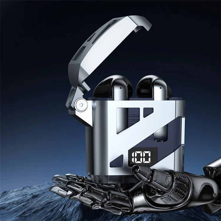 Casque Bluetooth Intra-auriculaire GT02 Cool Mecha Style Réduction de Bruit ENC Écouteurs TWS Casque sans Fil Portable - Bleu