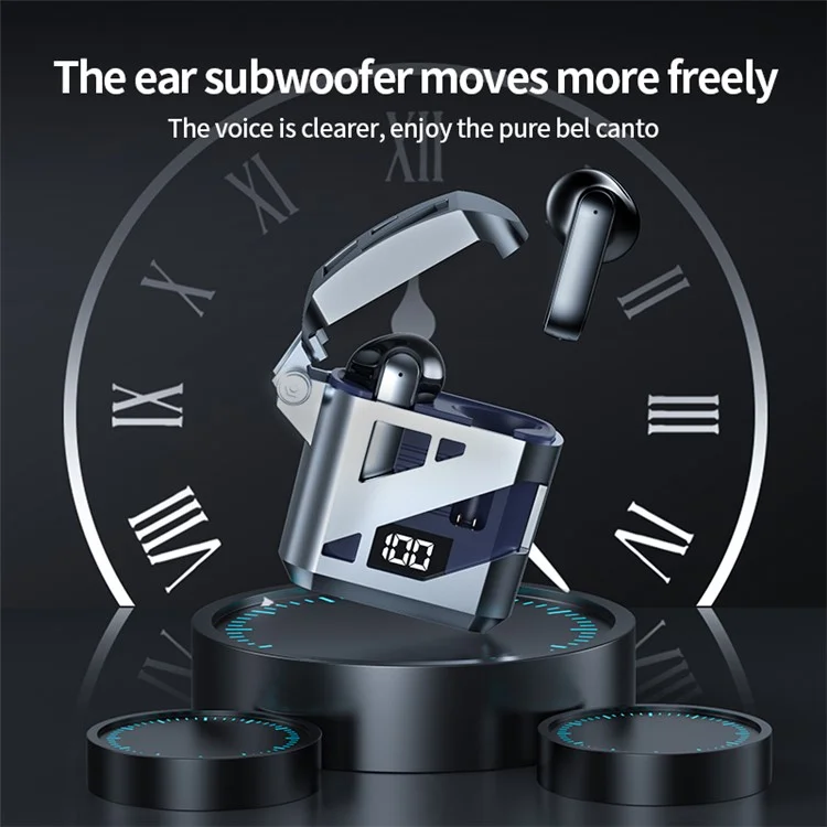 Casque Bluetooth Intra-auriculaire GT02 Cool Mecha Style Réduction de Bruit ENC Écouteurs TWS Casque sans Fil Portable - Bleu