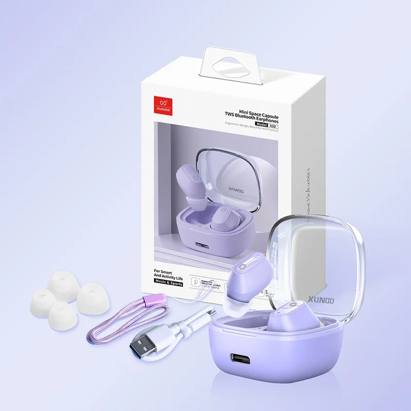 XUNDD X32 TWS Mini In-ear Bluetooth-compatible Earphone Stereo Music Gaming Wireless Headset - Purple