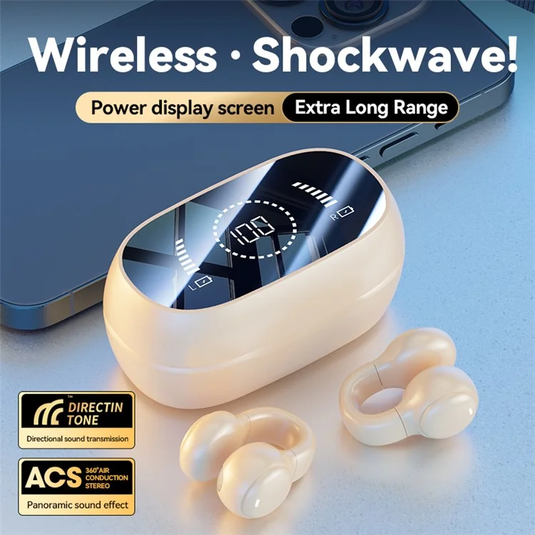 Auriculares inalámbricos con micrófono y reducción de ruido M47 Earclip Bone Conduction Bluetooth 5.3 para juegos, aurículos deportivos - Nude