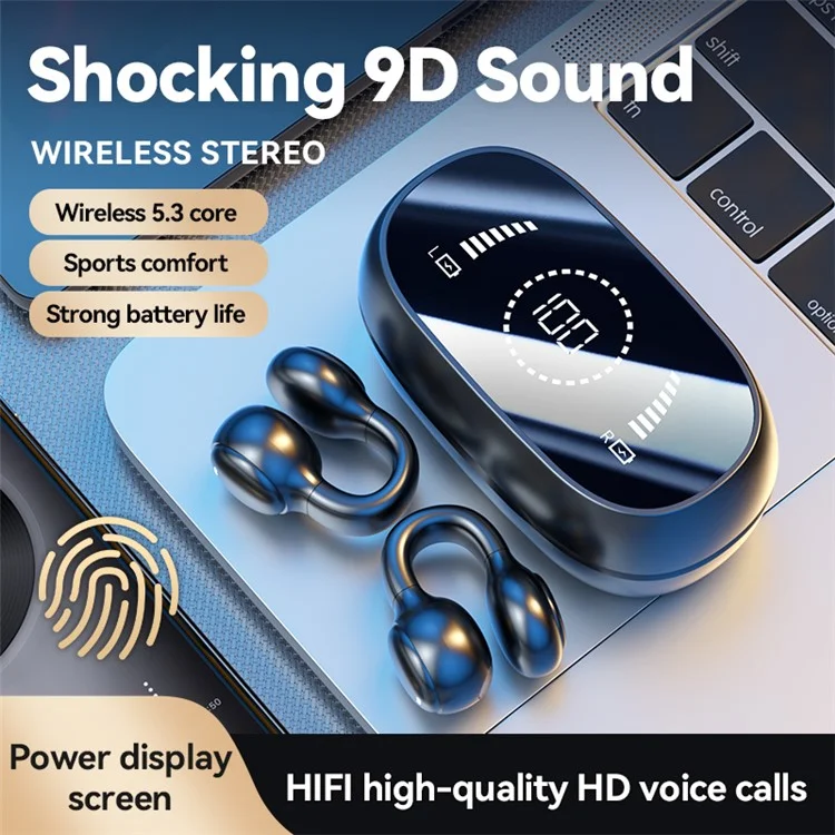 Auriculares inalámbricos con micrófono y reducción de ruido M47 Earclip Bone Conduction Bluetooth 5.3 para juegos, aurículos deportivos - Nude